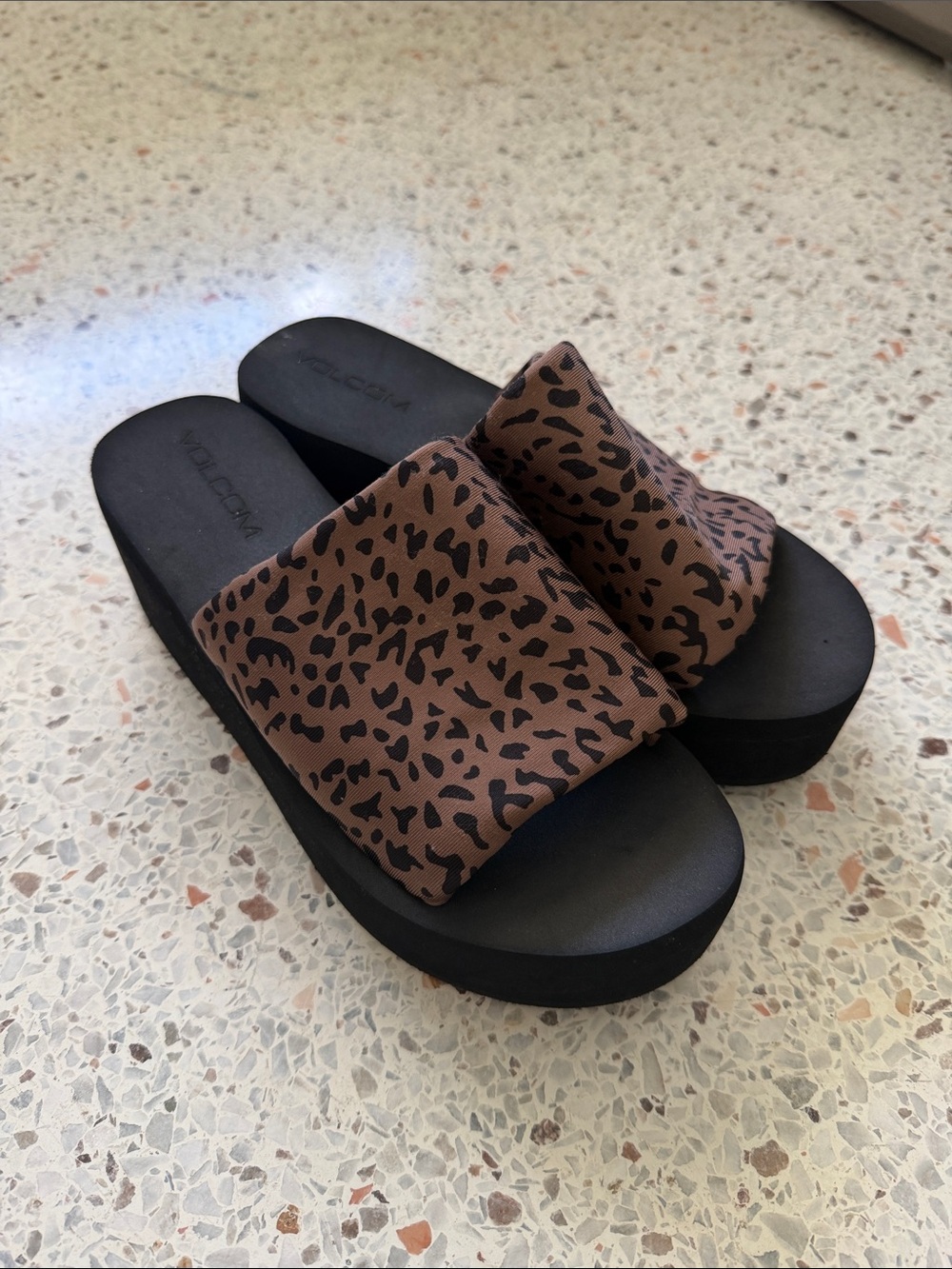 Leopard Print Slide Platform Sandals